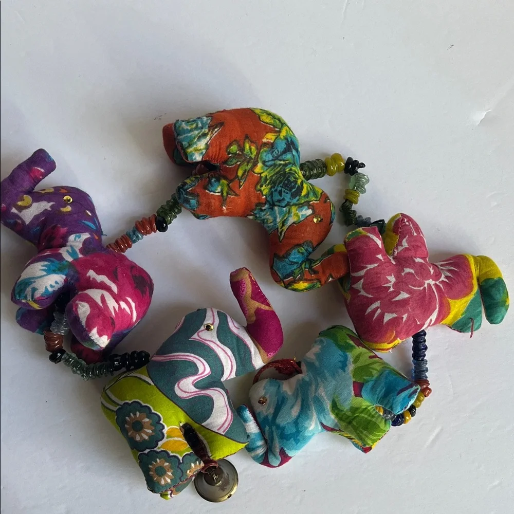 Elephant Garland World Market Handcrafted Fabric Beads Bell - Picture 2 of 10